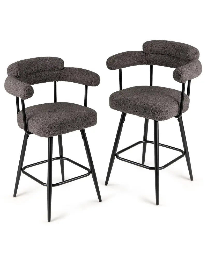 Swivel Bar Stool Set of 2 Counter Height Chairs with Curved Back and Arms-Grey - Gray - Bar Stools