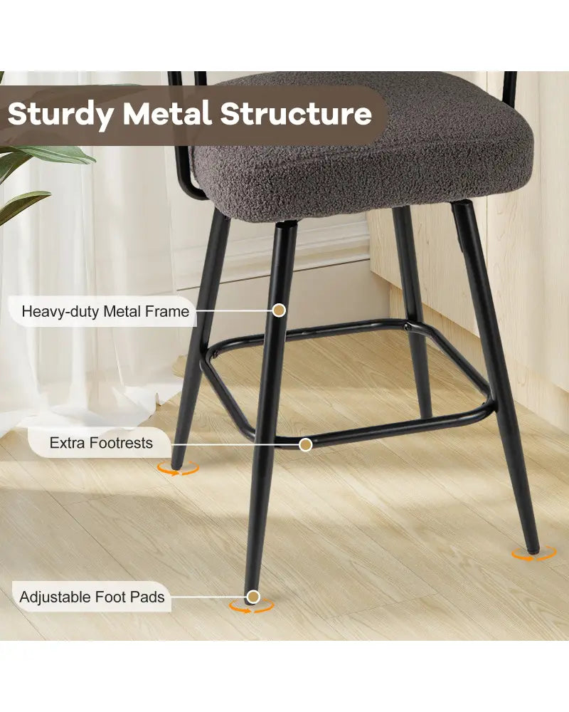 Swivel Bar Stool Set of 2 Counter Height Chairs with Curved Back and Arms-Grey - Gray - Bar Stools
