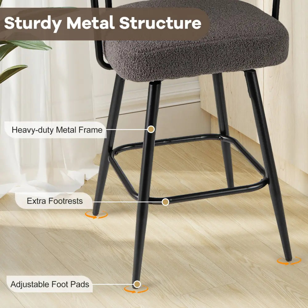 Swivel Bar Stool Set of 2 Counter Height Chairs with Curved Back and Arms-Grey - Gray - Bar Stools