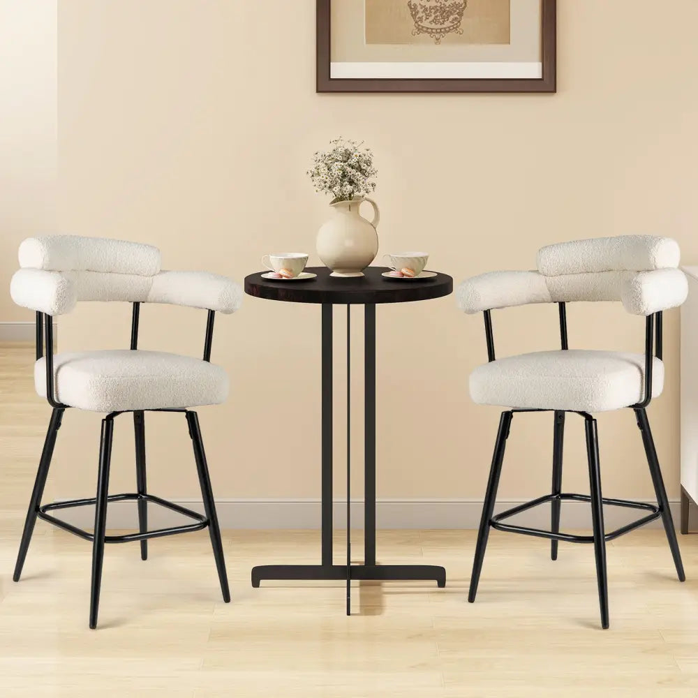 Swivel Bar Stool Set of 2 Counter Height Chairs with Curved Back and Arms-White - White - Bar Stools