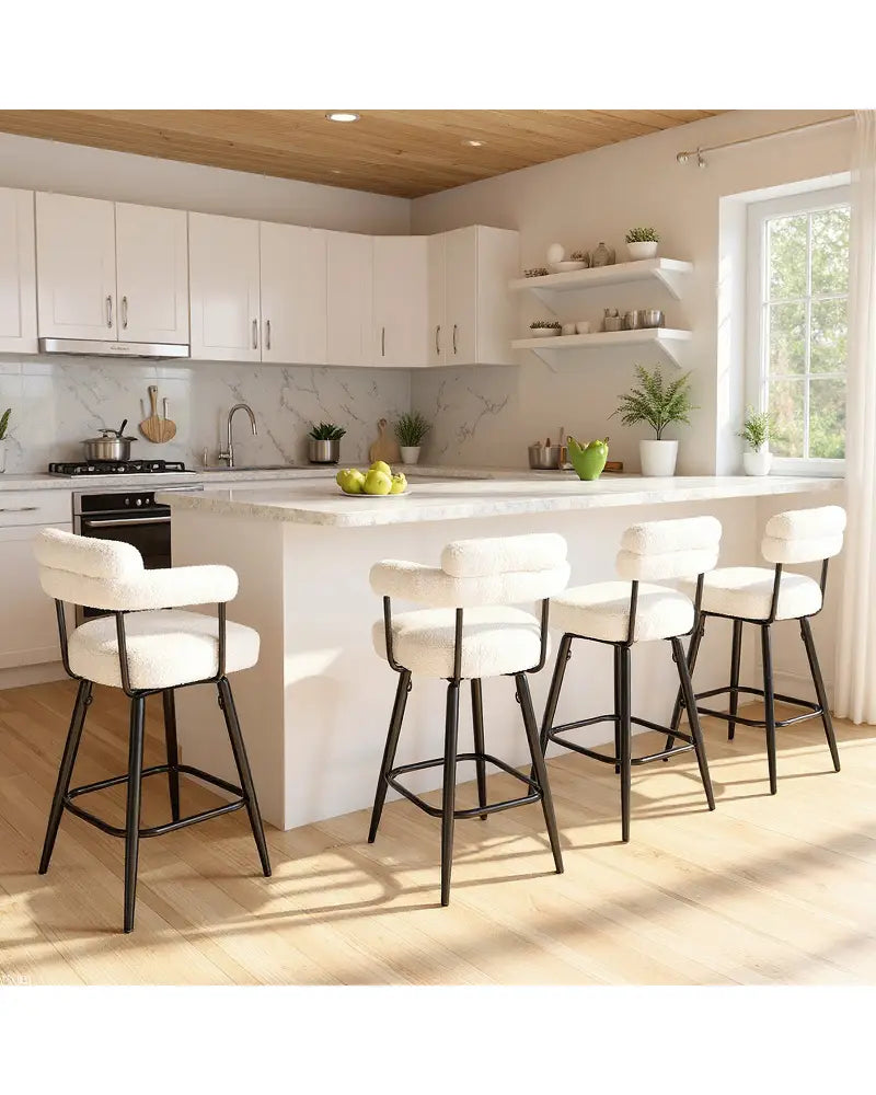 Swivel Bar Stool Set of 2 Counter Height Chairs with Curved Back and Arms-White - White - Bar Stools