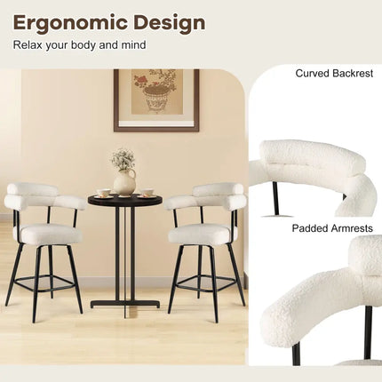 Swivel Bar Stool Set of 2 Counter Height Chairs with Curved Back and Arms-White - White - Bar Stools