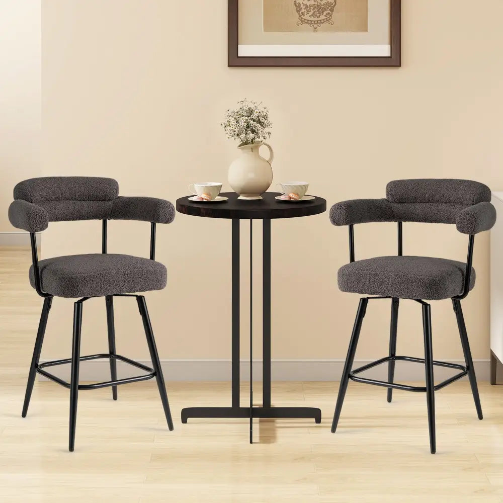 Swivel Bar Stool Set of 2 Counter Height Chairs with Curved Back and Arms-Grey - Gray - Bar Stools