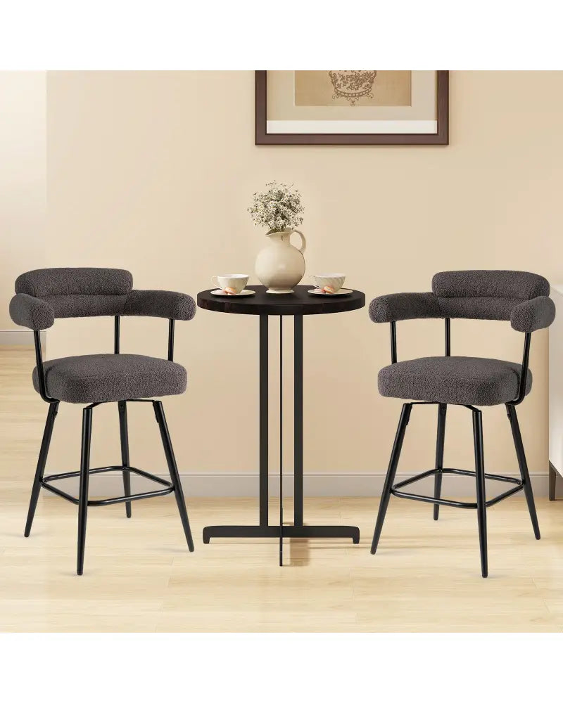 Swivel Bar Stool Set of 2 Counter Height Chairs with Curved Back and Arms-Grey - Gray - Bar Stools