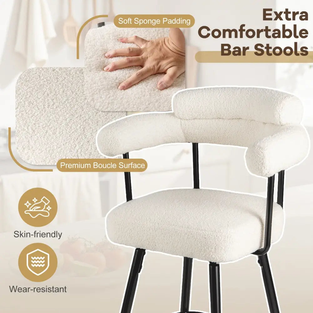 Swivel Bar Stool Set of 2 Counter Height Chairs with Curved Back and Arms-White - White - Bar Stools