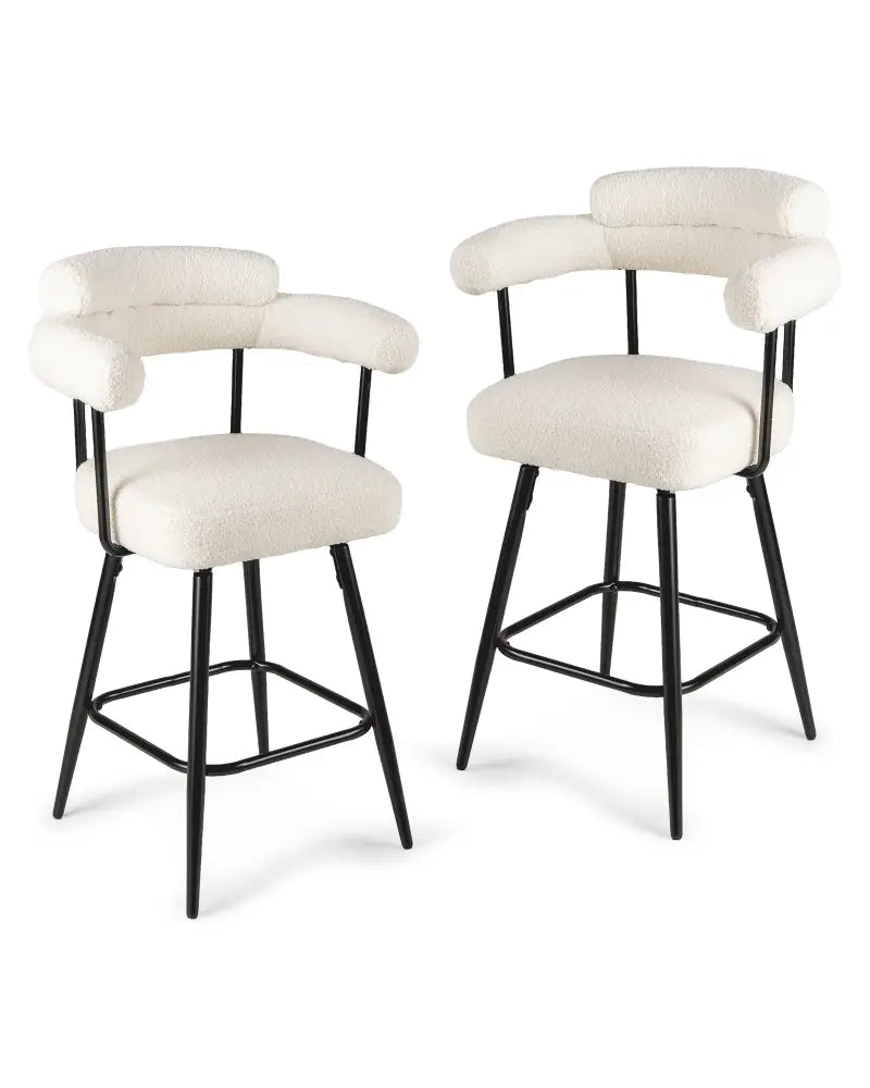 Swivel Bar Stool Set of 2 Counter Height Chairs with Curved Back and Arms-White - White - Bar Stools