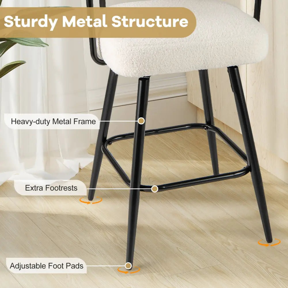 Swivel Bar Stool Set of 2 Counter Height Chairs with Curved Back and Arms-White - White - Bar Stools