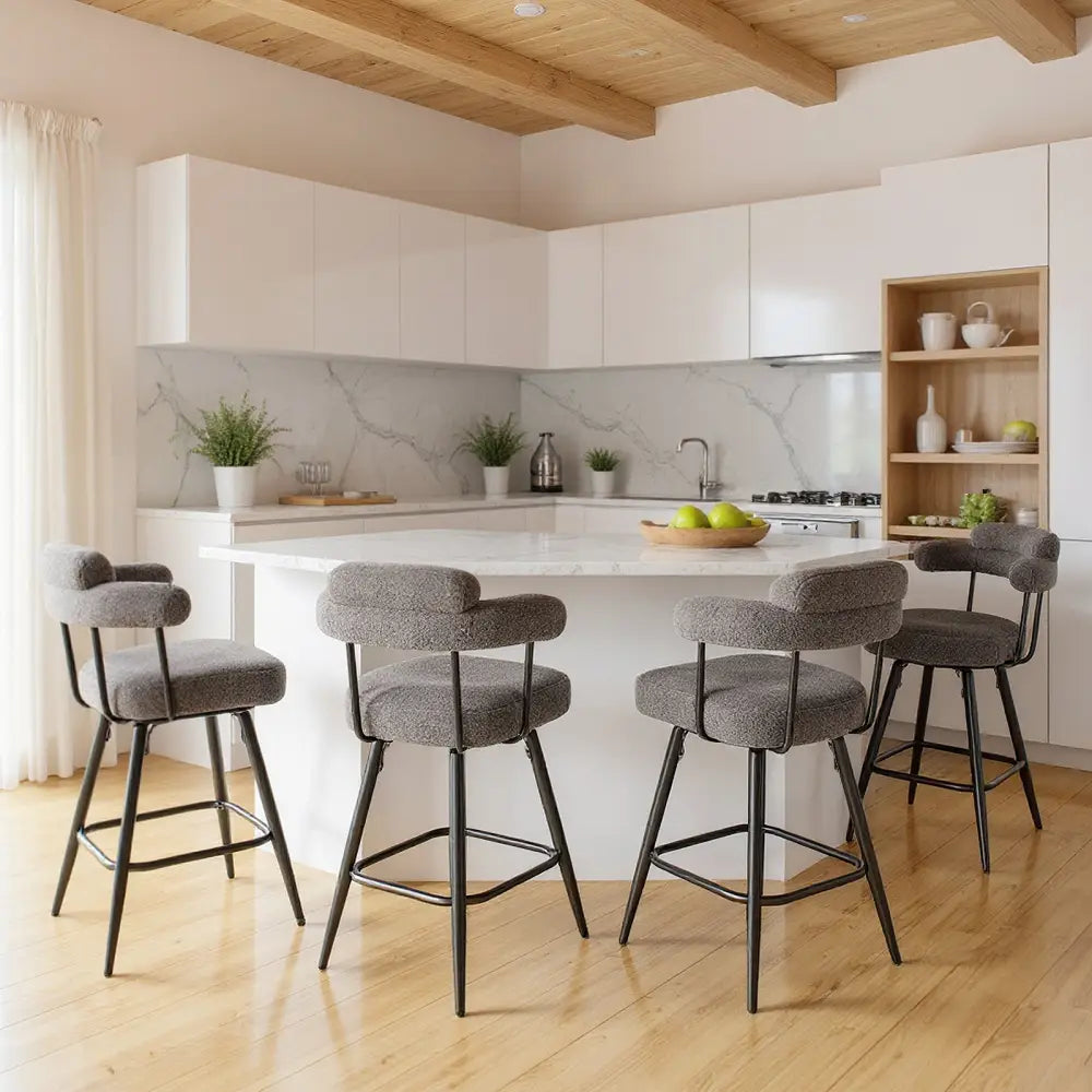 Swivel Bar Stool Set of 2 Counter Height Chairs with Curved Back and Arms-Grey - Gray - Bar Stools