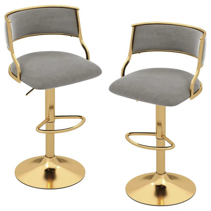 Swivel Bar Stool Set of 2 Dutch Velvet Height Adjustable Island Stools-Grey - Gray - Bar Stools