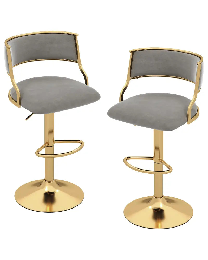 Swivel Bar Stool Set of 2 Dutch Velvet Height Adjustable Island Stools-Grey - Gray - Bar Stools