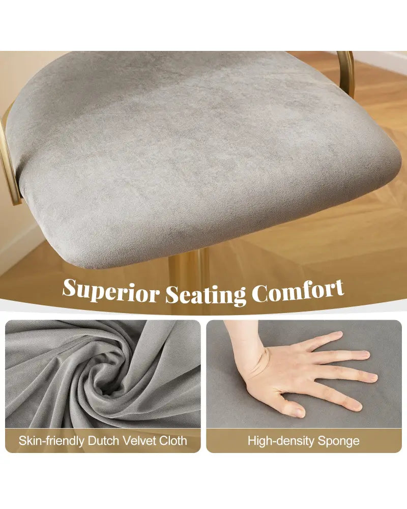 Swivel Bar Stool Set of 2 Dutch Velvet Height Adjustable Island Stools-Grey - Gray - Bar Stools
