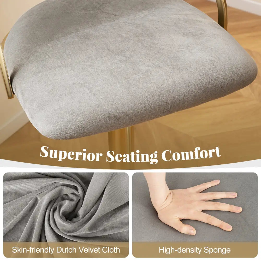 Swivel Bar Stool Set of 2 Dutch Velvet Height Adjustable Island Stools-Grey - Gray - Bar Stools