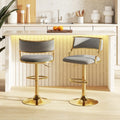 Swivel Bar Stool Set of 2 Dutch Velvet Height Adjustable Island Stools-Grey - Gray - Bar Stools