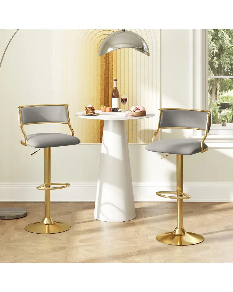 Swivel Bar Stool Set of 2 Dutch Velvet Height Adjustable Island Stools-Grey - Gray - Bar Stools