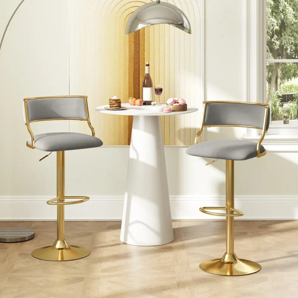 Swivel Bar Stool Set of 2 Dutch Velvet Height Adjustable Island Stools-Grey - Gray - Bar Stools