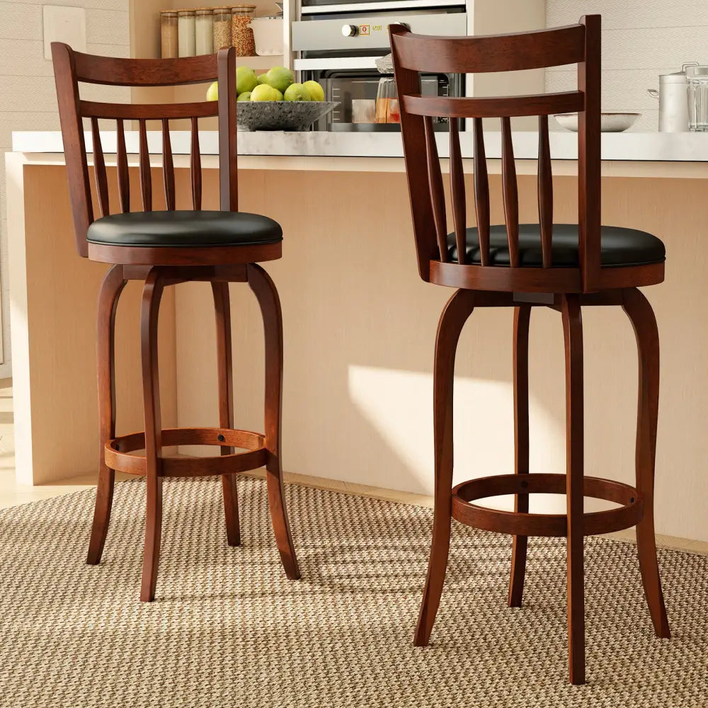 Swivel Bar Stools Set of 2 Counter Height Faux Leather Upholstered Barstools-29 Inhces - Black - Bar Stools