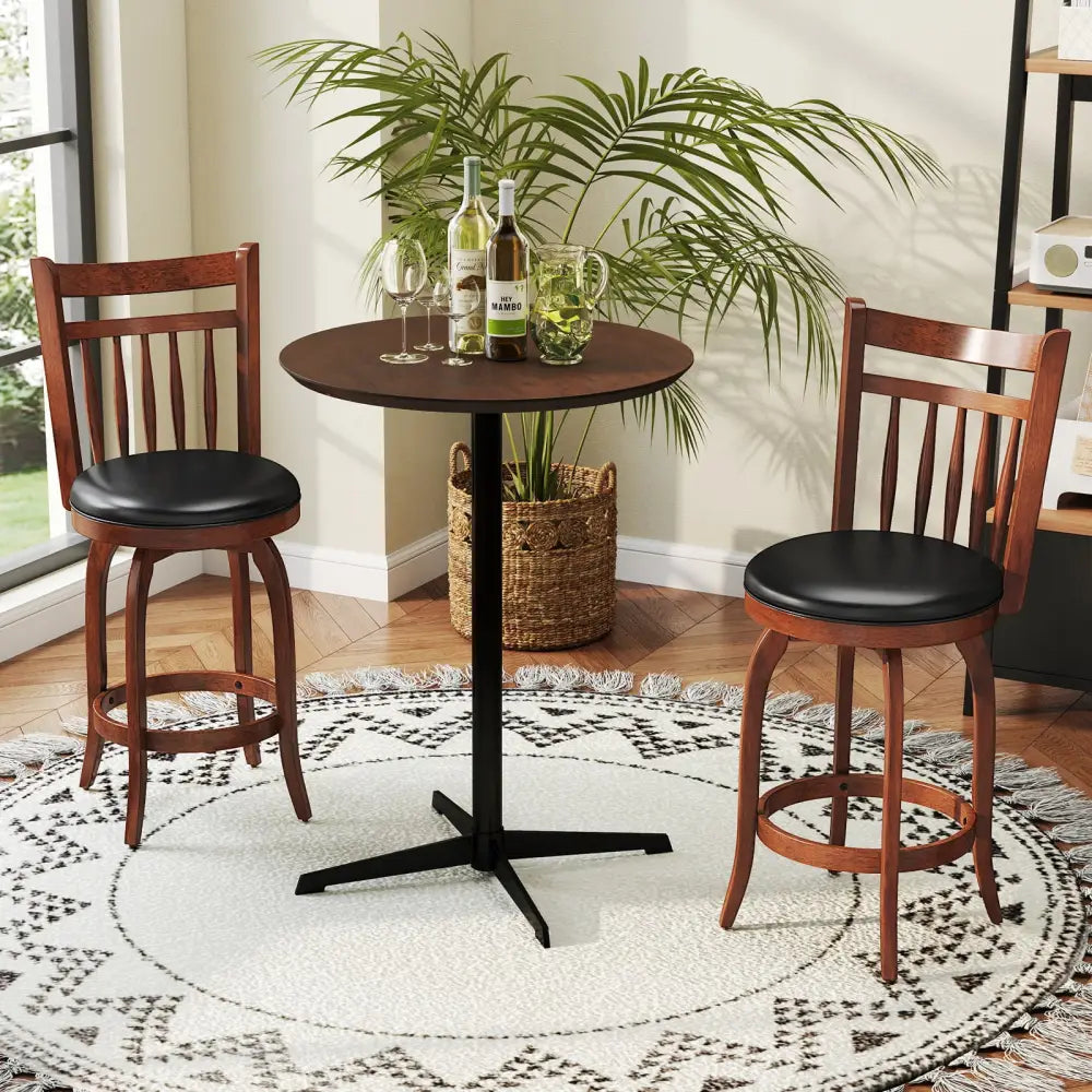 Swivel Bar Stools Set of 2 Counter Height Faux Leather Upholstered Barstools-24 Inches - Black - Bar Stools