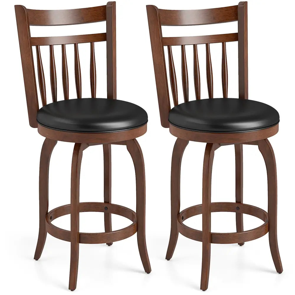 Swivel Bar Stools Set of 2 Counter Height Faux Leather Upholstered Barstools-24 Inches - Black - Bar Stools