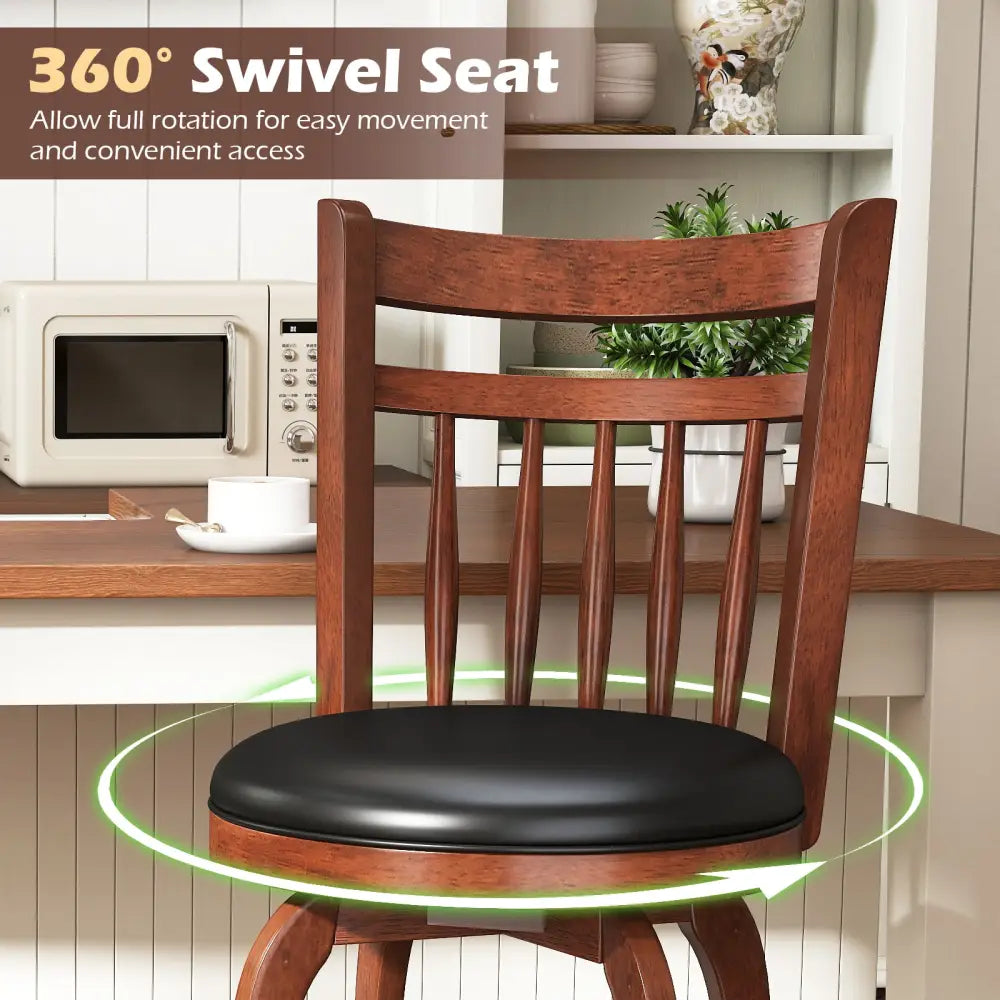 Swivel Bar Stools Set of 2 Counter Height Faux Leather Upholstered Barstools-29 Inhces - Black - Bar Stools