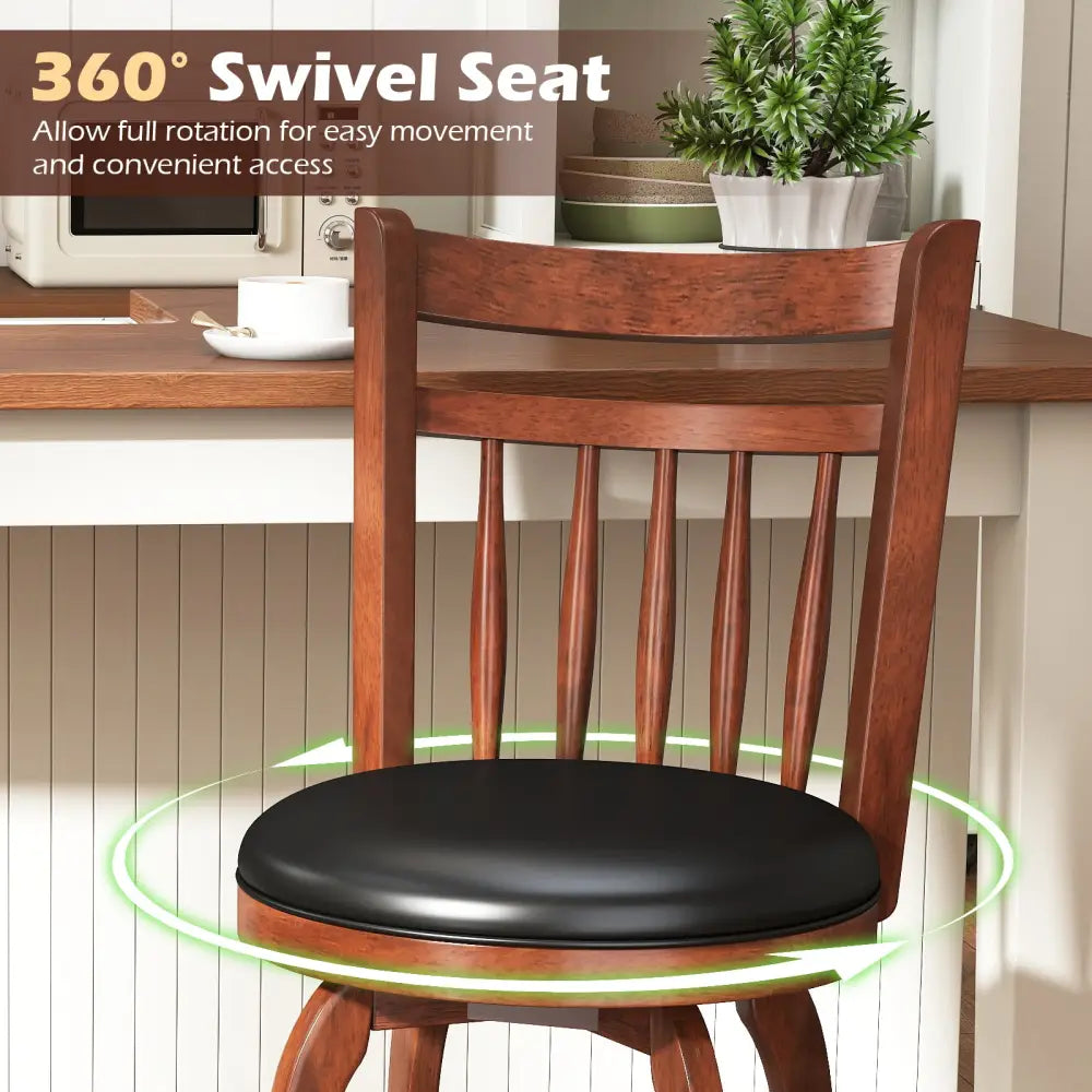 Swivel Bar Stools Set of 2 Counter Height Faux Leather Upholstered Barstools-24 Inches - Black - Bar Stools