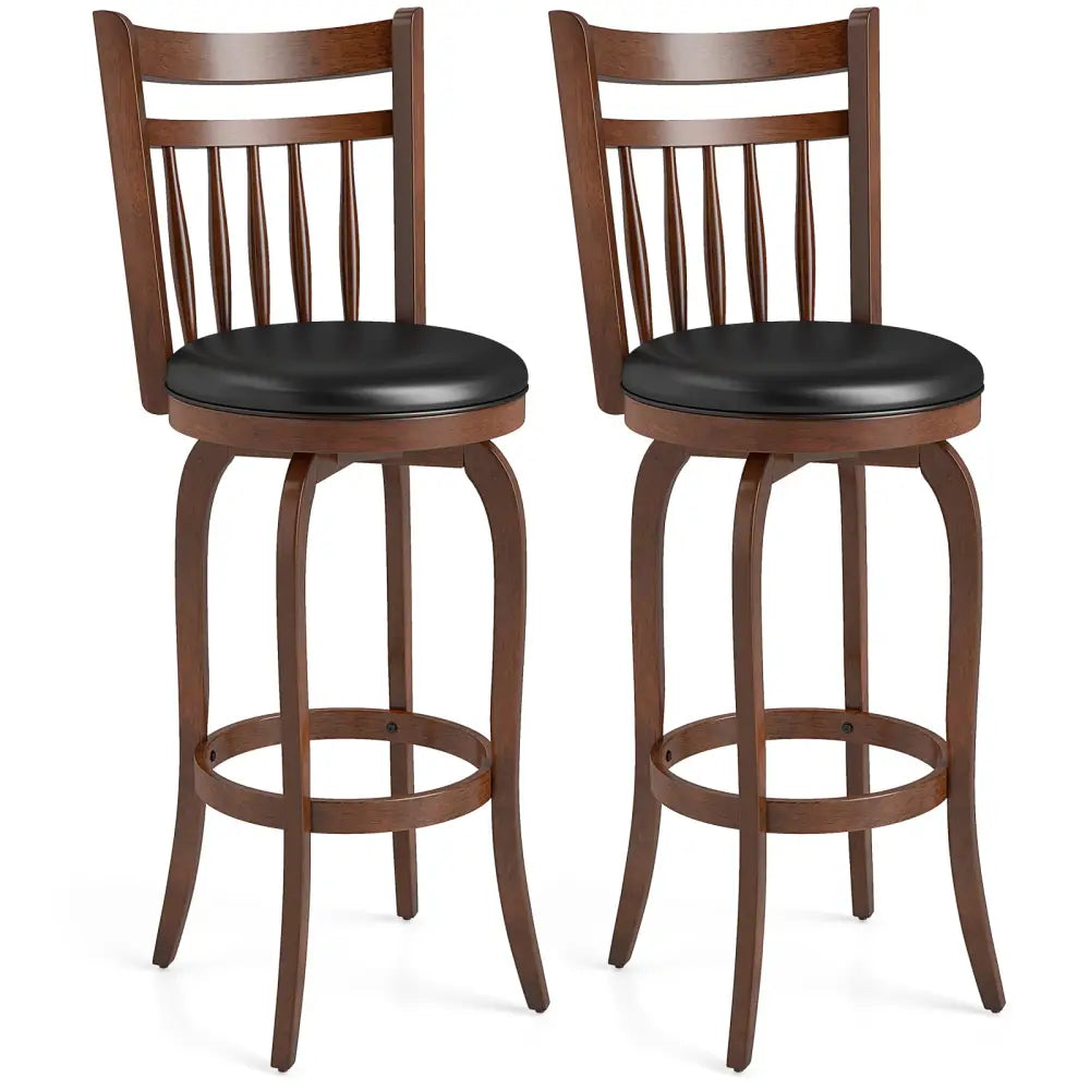 Swivel Bar Stools Set of 2 Counter Height Faux Leather Upholstered Barstools-29 Inhces - Black - Bar Stools
