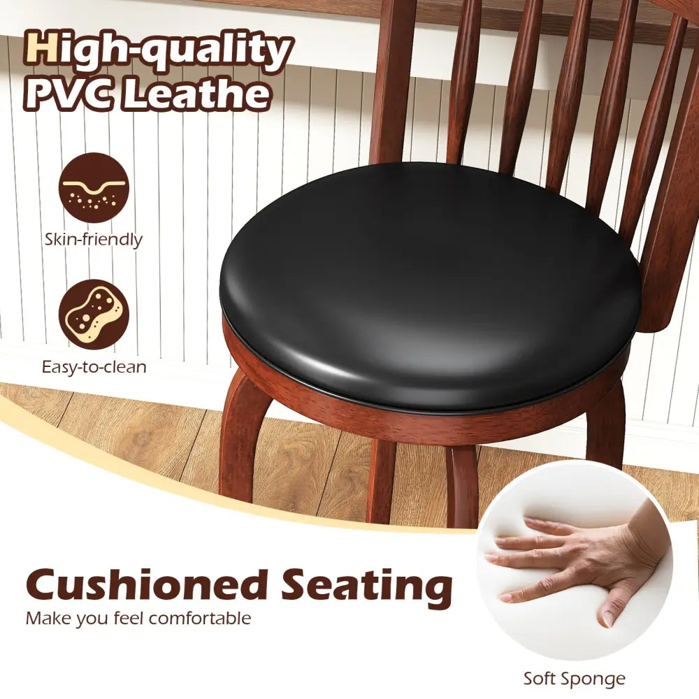 Swivel Bar Stools Set of 2 Counter Height Faux Leather Upholstered Barstools-24 Inches - Black - Bar Stools