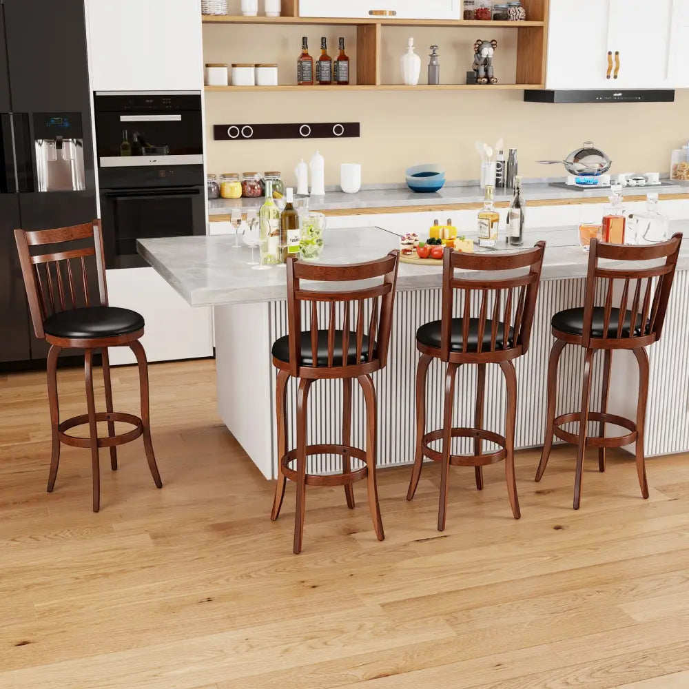 Swivel Bar Stools Set of 2 Counter Height Faux Leather Upholstered Barstools-29 Inhces - Black - Bar Stools
