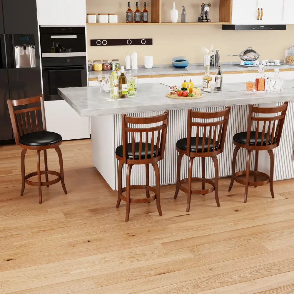 Swivel Bar Stools Set of 2 Counter Height Faux Leather Upholstered Barstools-24 Inches - Black - Bar Stools