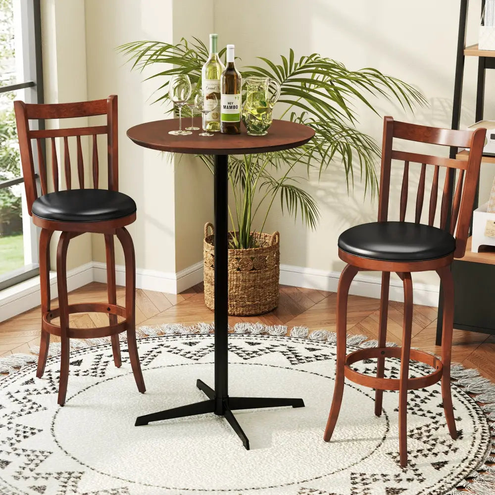 Swivel Bar Stools Set of 2 Counter Height Faux Leather Upholstered Barstools-29 Inhces - Black - Bar Stools