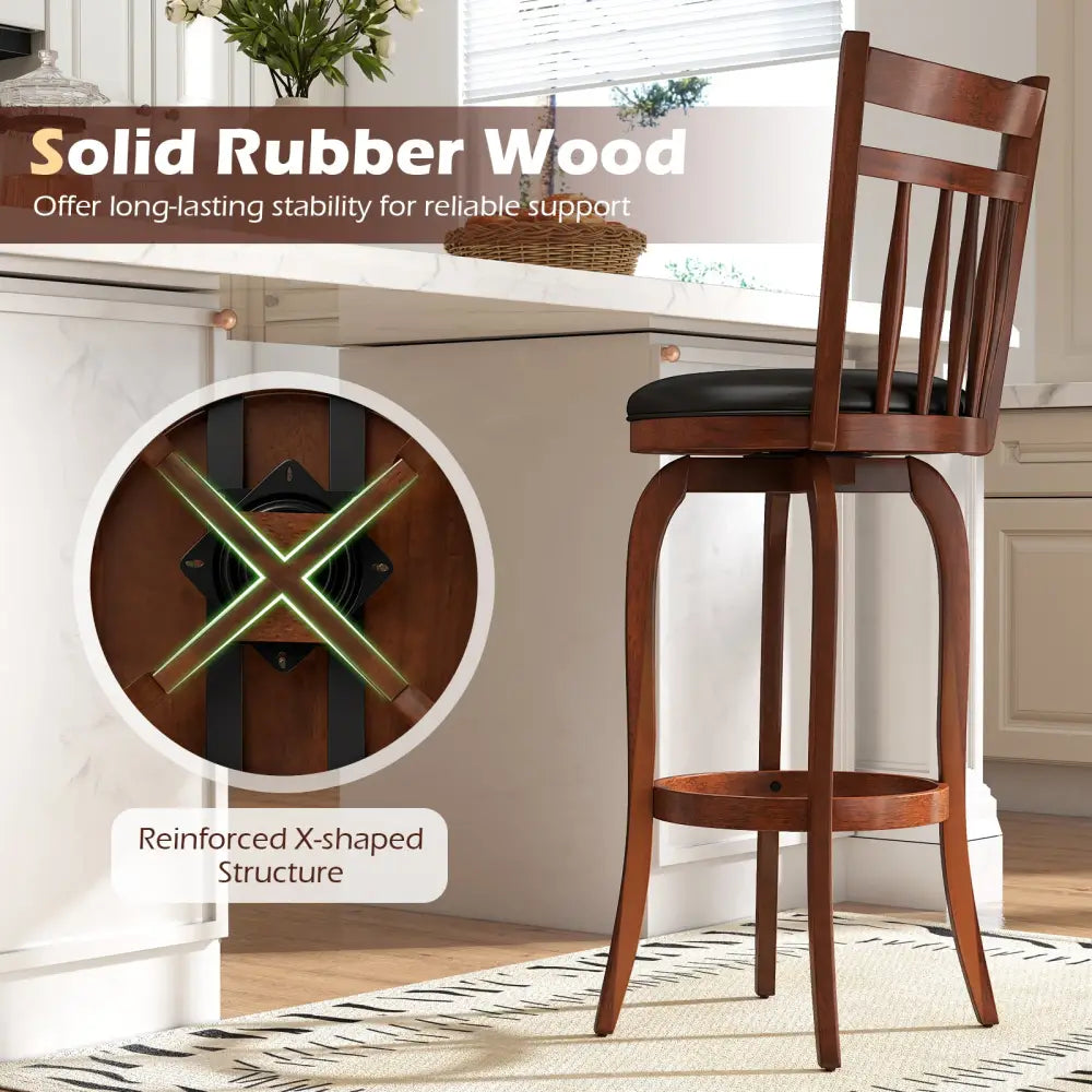 Swivel Bar Stools Set of 2 Counter Height Faux Leather Upholstered Barstools-24 Inches - Black - Bar Stools