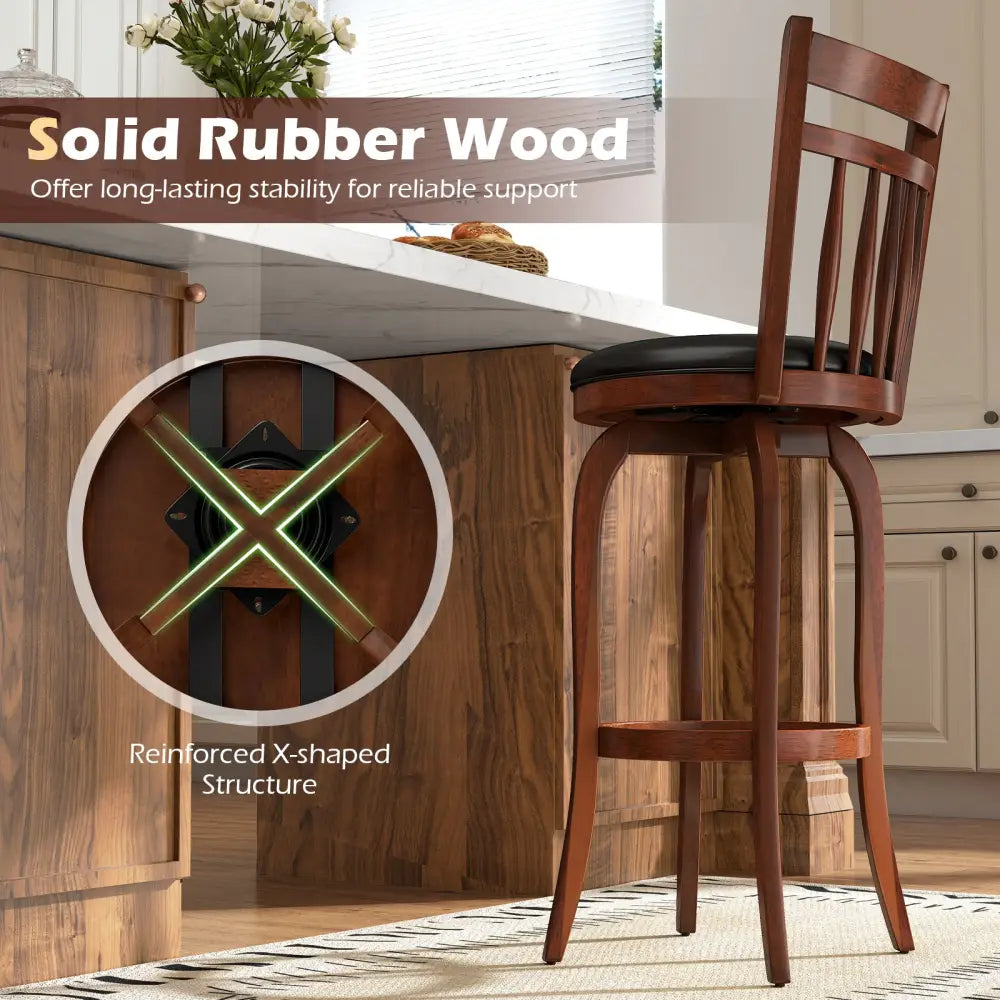 Swivel Bar Stools Set of 2 Counter Height Faux Leather Upholstered Barstools-29 Inhces - Black - Bar Stools