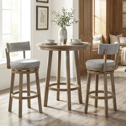 Swivel Bar Stools Set of 2 Linen Fabric Upholstered Barstools with Back-31.5 Inches - Gray - Bar Stools
