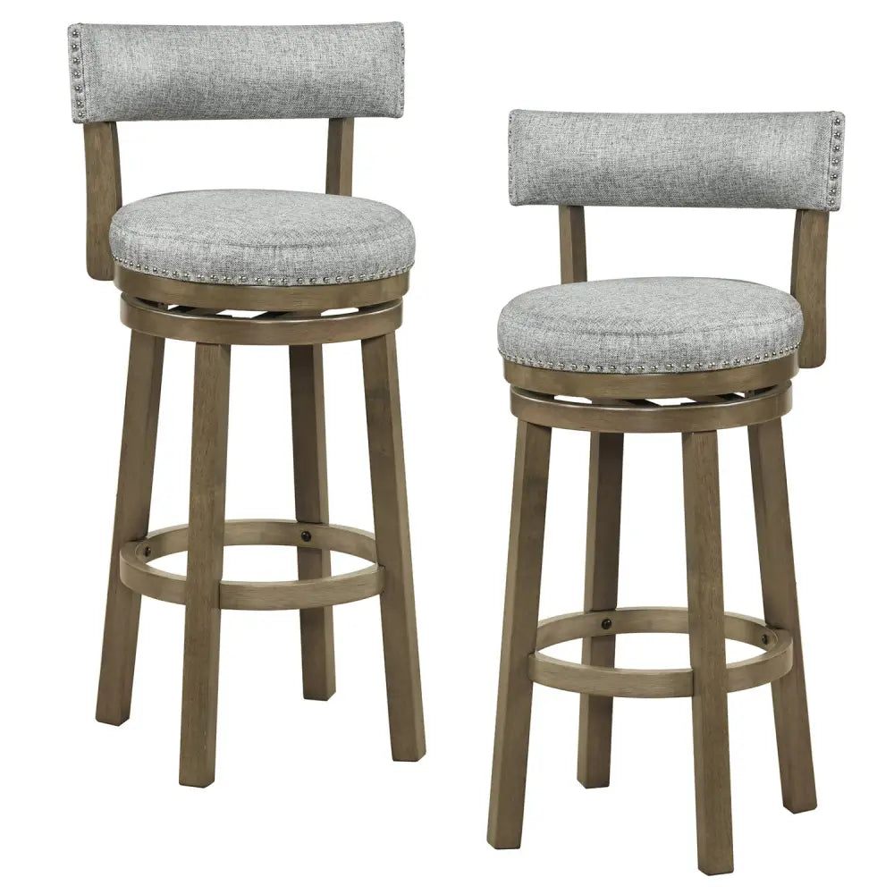 Swivel Bar Stools Set of 2 Linen Fabric Upholstered Barstools with Back-31.5 Inches - Gray - Bar Stools