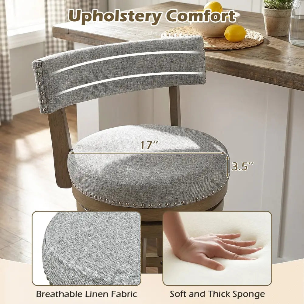 Swivel Bar Stools Set of 2 Linen Fabric Upholstered Barstools with Back-31.5 Inches - Gray - Bar Stools