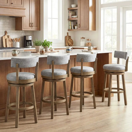 Swivel Bar Stools Set of 2 Linen Fabric Upholstered Barstools with Back-31.5 Inches - Gray - Bar Stools