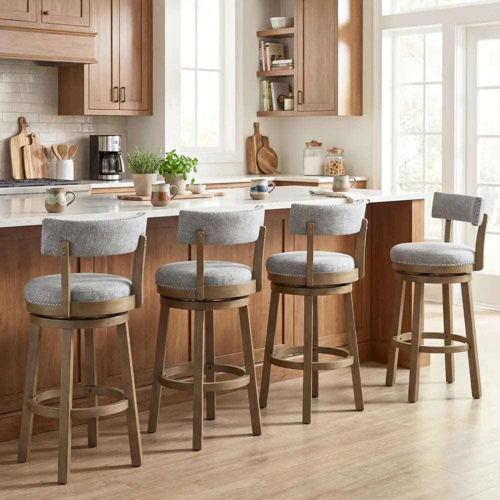 Swivel Bar Stools Set of 2 Linen Fabric Upholstered Barstools with Back-31.5 Inches - Gray - Bar Stools