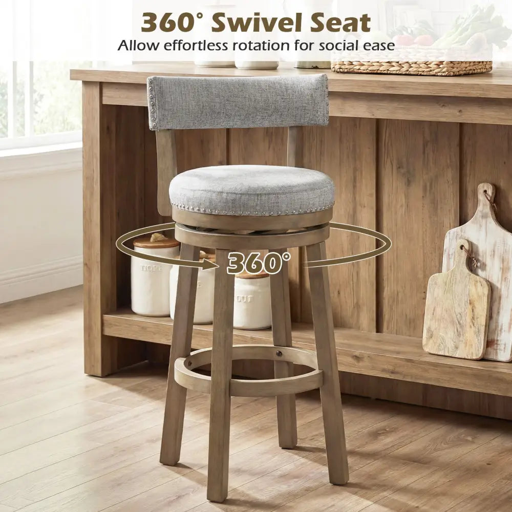 Swivel Bar Stools Set of 2 Linen Fabric Upholstered Barstools with Back-31.5 Inches - Gray - Bar Stools