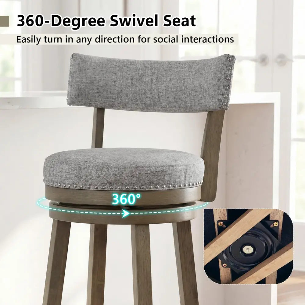 Swivel Bar Stools Set of 2 Linen Fabric Upholstered Barstools with Back-31.5 Inches - Gray - Bar Stools