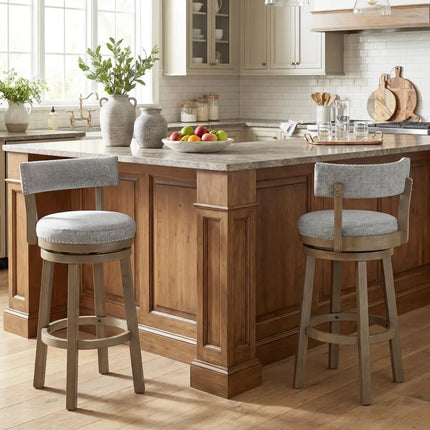 Swivel Bar Stools Set of 2 Linen Fabric Upholstered Barstools with Back-31.5 Inches - Gray - Bar Stools