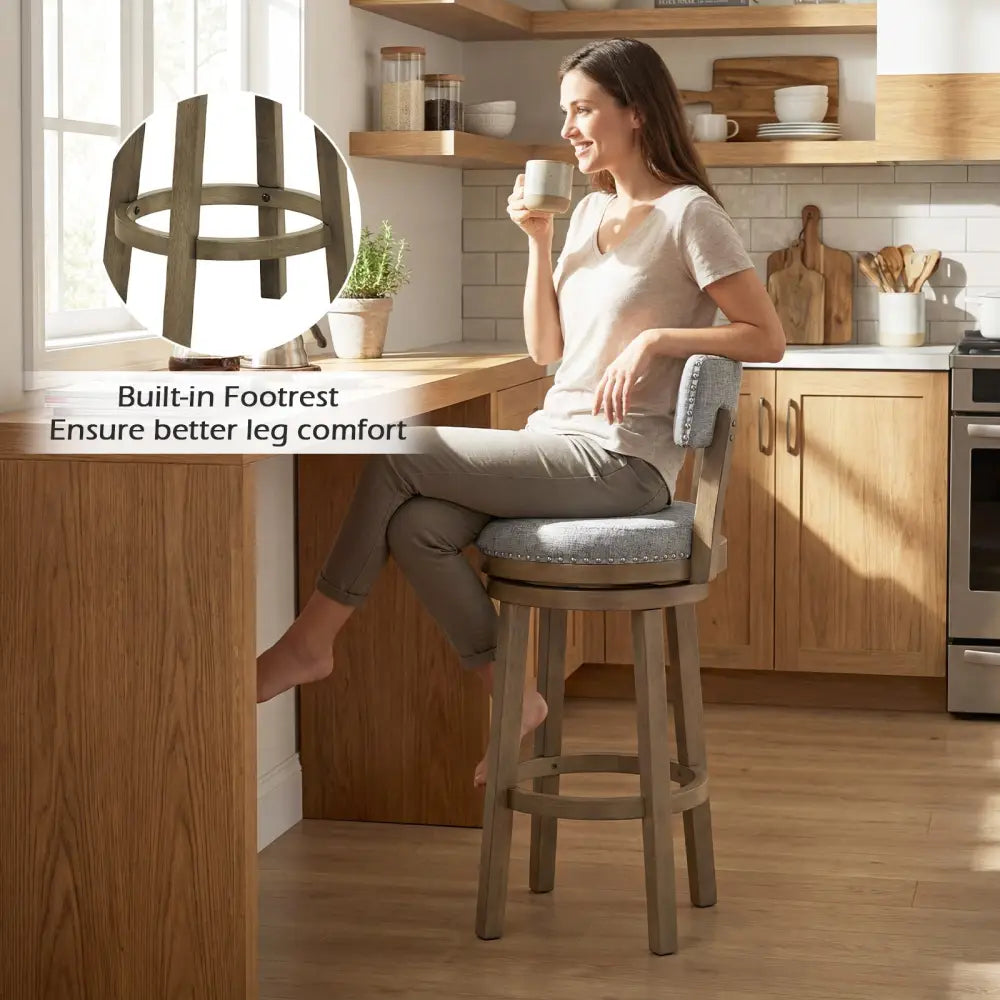 Swivel Bar Stools Set of 2 Linen Fabric Upholstered Barstools with Back-31.5 Inches - Gray - Bar Stools