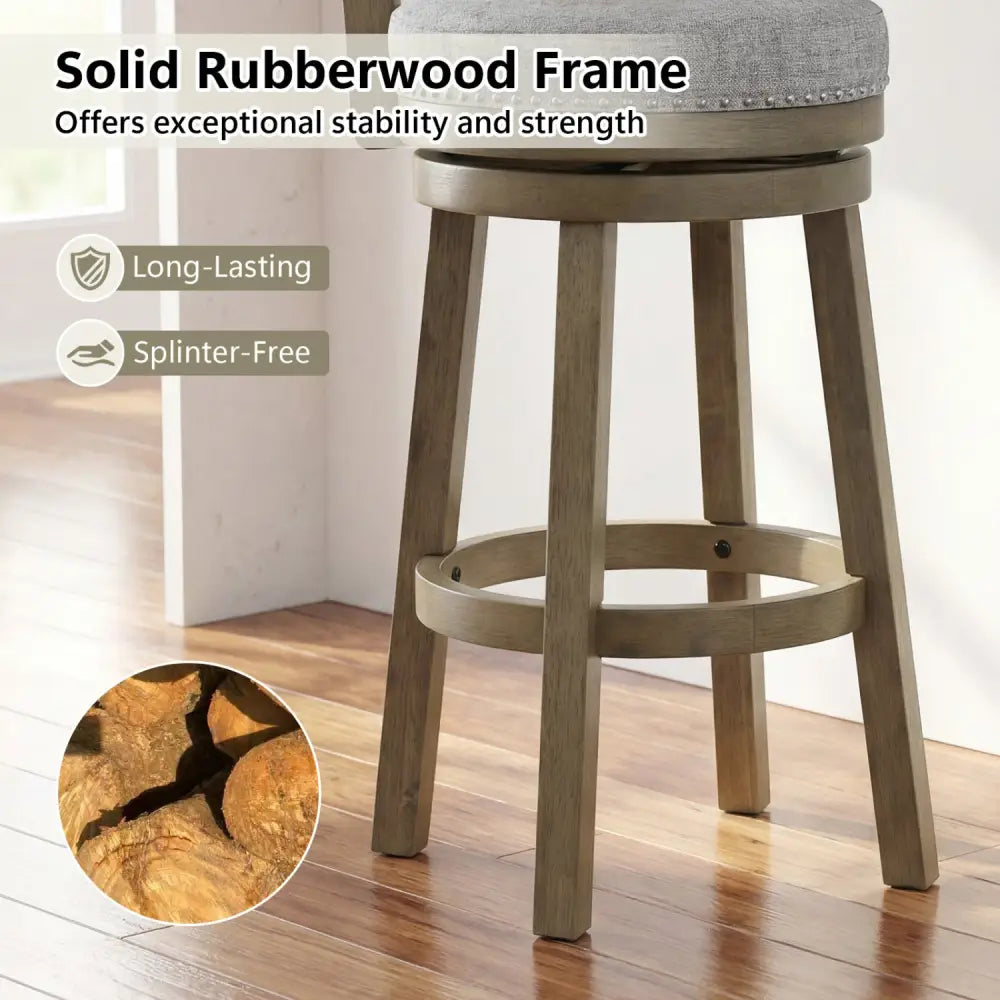 Swivel Bar Stools Set of 2 Linen Fabric Upholstered Barstools with Back-31.5 Inches - Gray - Bar Stools