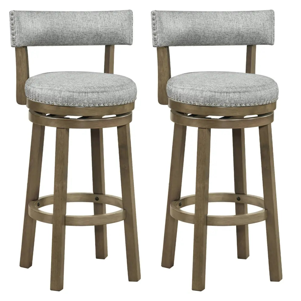 Swivel Bar Stools Set of 2 Linen Fabric Upholstered Barstools with Back-31.5 Inches - Gray - Bar Stools