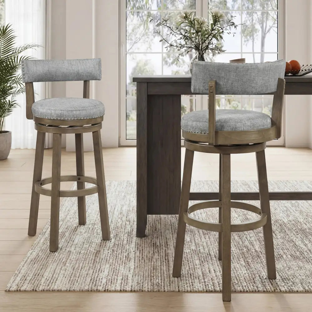 Swivel Bar Stools Set of 2 Linen Fabric Upholstered Barstools with Back-31.5 Inches - Gray - Bar Stools