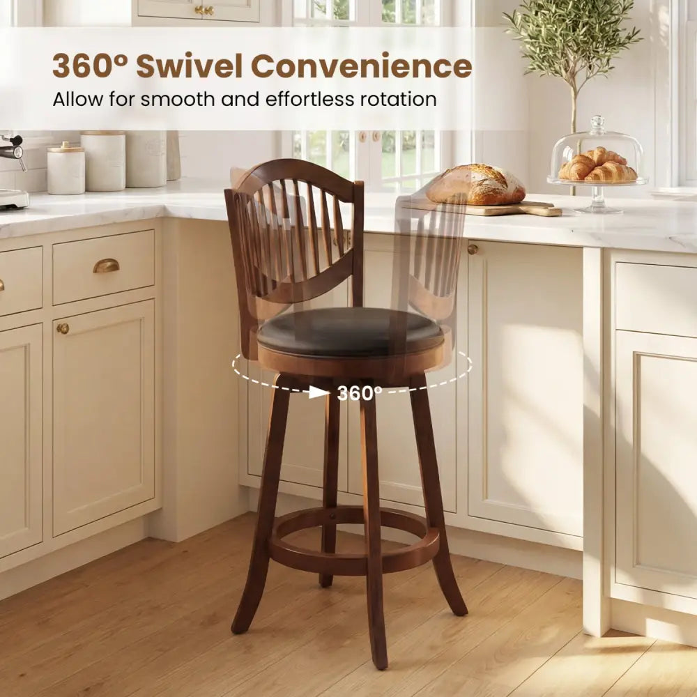 Swivel Bar Stools Set of 2 with Backrest and Wood Frame-25 Inches - Espresso - Bar Stools