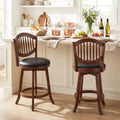 Swivel Bar Stools Set of 2 with Backrest and Wood Frame-25 Inches - Espresso - Bar Stools