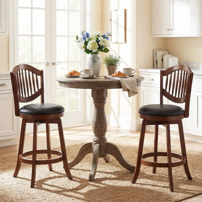 Swivel Bar Stools Set of 2 with Backrest and Wood Frame-25 Inches - Espresso - Bar Stools