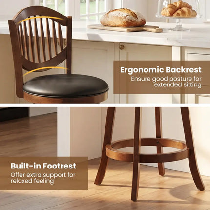 Swivel Bar Stools Set of 2 with Backrest and Wood Frame-25 Inches - Espresso - Bar Stools