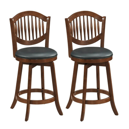 Swivel Bar Stools Set of 2 with Backrest and Wood Frame-25 Inches - Espresso - Bar Stools