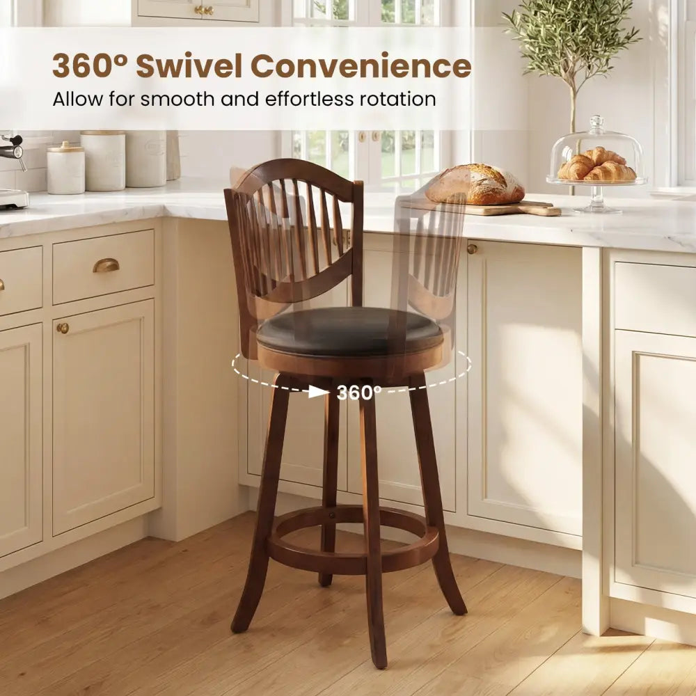 Swivel Bar Stools Set of 2 with Backrest and Wood Frame-25 Inches - Espresso - Bar Stools