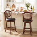 Swivel Bar Stools Set of 2 with Backrest and Wood Frame-25 Inches - Espresso - Bar Stools